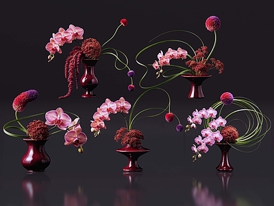 禅意花境 2D现代轻奢花艺 现代侘寂花瓶花艺 法式复古花艺 高级感花艺 软装摆件