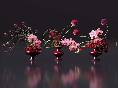 极简花境 2D现代轻奢花艺 现代侘寂花瓶花艺 法式复古花艺 高级感花艺 软装摆件