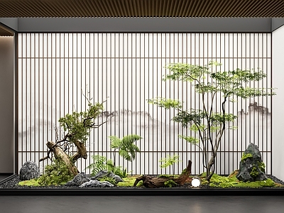 新中式室内景观 禅意室内景观 植物堆 红枫鸡爪槭 植物组合 天井景观
