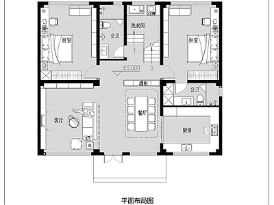 别墅 别墅住宅平面图 农村自建房平面图 大宅大平层平面图