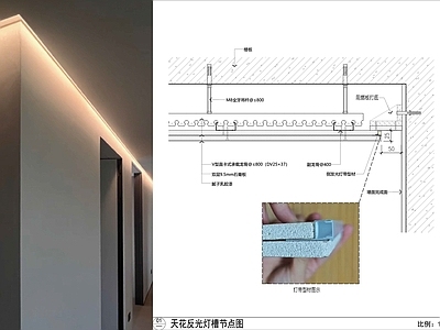 吊顶节点 天花反光灯槽节点 吊顶洗墙灯节点 天花线性灯 天花批灰藏灯