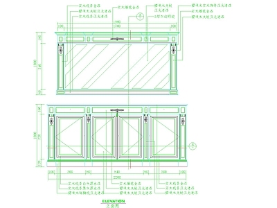 展览展厅家具 樱桃木餐边柜立面 实木雕花描金装饰 多扇对开门储物柜 樱桃木夹板亚光 车边明镜柜门饰面