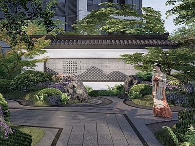 景墙 新中式瓦片对景墙 新中式文化景墙