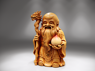中式雕塑摆件 木雕 福禄寿 寿星 中式传统 AIGC