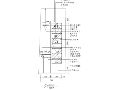 其他节点详图 定制吧台剖面图纸 玻璃层板吧台剖面 吧台柜体剖面大样 暗藏射灯吧台剖面