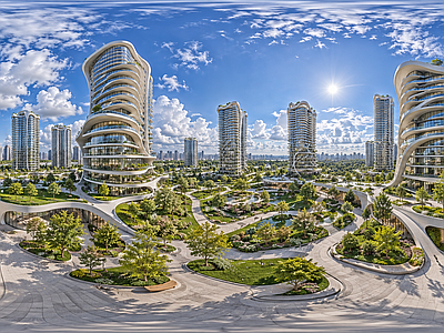 城市HDR 曲线生态小区全景