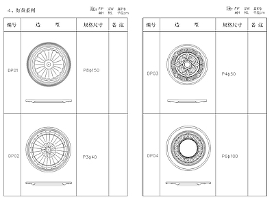 灯具图库 简欧雕花圆形灯盘 石膏灯盘构件详图 圆形雕花灯盘构件