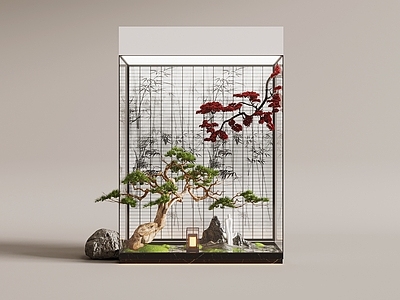 新中式落地摆件 新中式景观小品 景观树 石头
