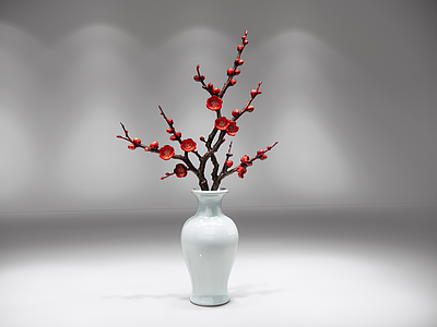 中式花艺 花瓶 青瓷 梅花插花 中式 AIGC