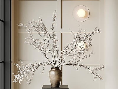 新中式花艺 中古风花艺 花瓶 干枝 壁灯 侘寂花艺