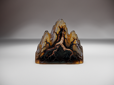 新中式雕塑摆件 禅意连绵山峰小品 新中式三峰树脂山 写意层叠峰峦造景 aige三峰山
