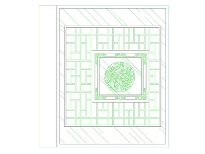 屏风隔断 中式回纹天花 方形叠级吊顶 顶面图纸 实木雕花构件 室内吊顶施工图