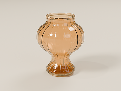 复古花瓶 中古风旋褶花器 琥珀色厚壁玻璃 旋转褶皱器身