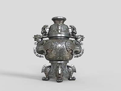 中式雕塑摆件 青铜礼器 兽面双耳尊 青铜器