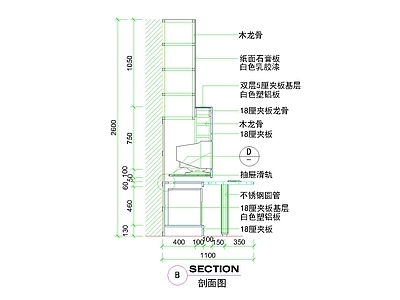 工装综合图库 收银台剖面款 前台一体设计 收银台施工图 前台结构图纸 含剖面大样图