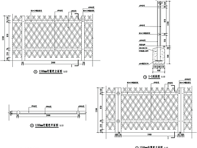 乡村改造 竹篱笆施工图  竹篱笆施工详图 立面图 基础图