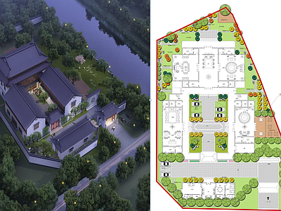 庭院 别墅庭院施工图 中式庭院景观图纸 自建房庭院景观