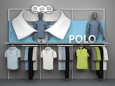 现代简约橱窗 服装店橱窗美陈 POLO衫陈列 男装短袖服装墙 服装墙促销美陈 休闲装服装墙促销