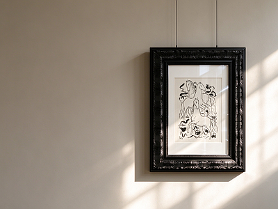奶油风画框 复古线条挂画 侘寂风 黑白装饰画