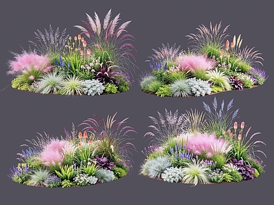 现代主义花境 2D植物组合 花卉花镜 花草镜植物组合 花草花丛 地被花灌木球