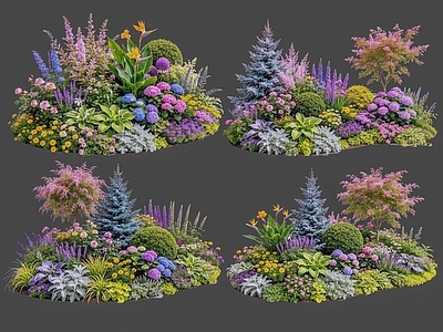 欧式花境 2D植物组合 花卉花镜 花草镜植物组合 花草花丛 地被花灌木球