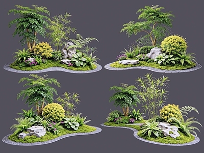 新中式景观花境 2D植物组合 花卉花镜 花草镜植物组合 花草花丛 地被花灌木球
