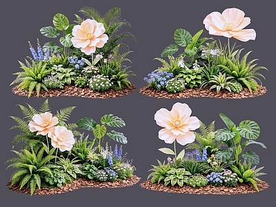 现代花境 2D植物组合 花卉花镜 花草镜植物组合 花草花丛 地被花灌木球