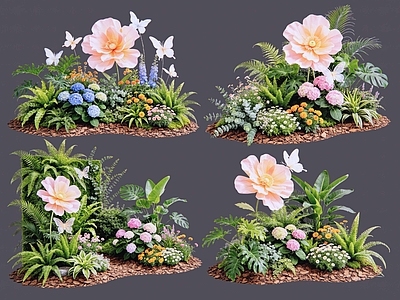 现代主义花境 2D植物组合 花卉花镜 花草镜植物组合 花草花丛 地被花灌木球