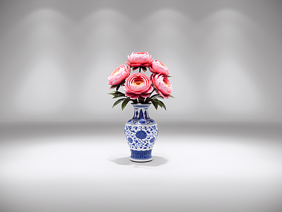 中式花艺 青花瓶 牡丹中式 插花 AIGC 植物摆件