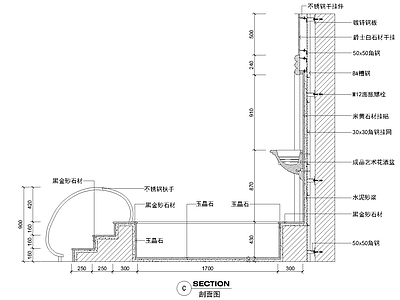 其他节点详图 简欧水景剖面节点 跌水景墙造型详图 水景施工大样 角钢钢架结构节点