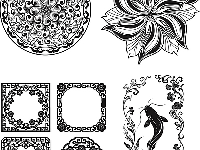 其他图库 花纹 纹理 纹理线稿 贴图 中式