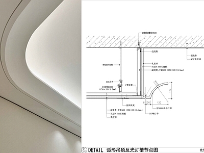 吊顶节点 GRG弧形吊顶 GRG反光灯槽 轻钢龙骨吊顶 弧形吊顶节点图