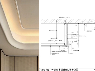 吊顶节点 GRG弧形灯槽 弧形反光灯槽节点 GRG天花造型 圆弧形吊顶节点