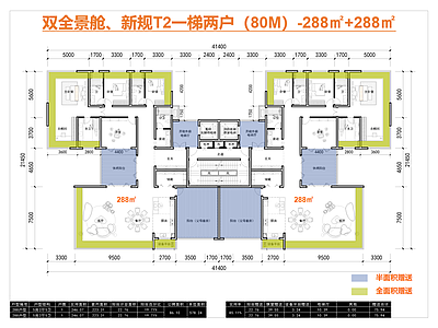 一梯两户 T2高层户型 双全景舱 新规零公摊 立体花园 288户型