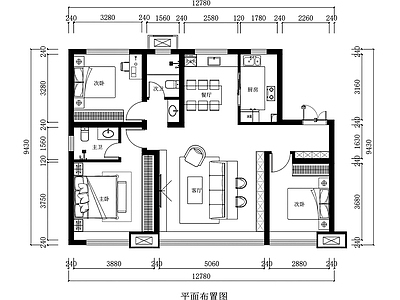 其他家装空间 112平三居室 家装平面布置图 现代简约风