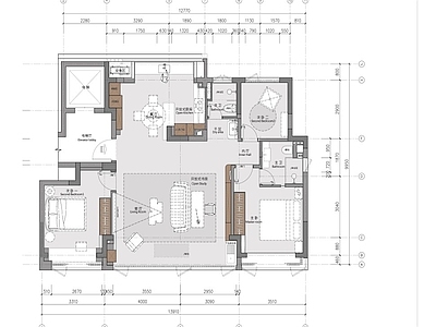 全屋智能 大平层施工图 全屋深度智能 意式轻奢 全套施工图 效果图