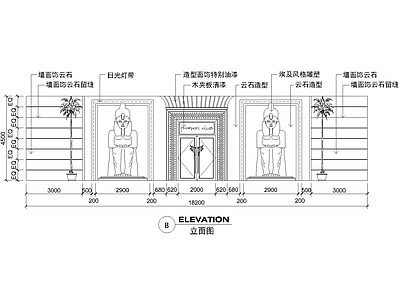 景观立面图 埃及风门头立面 夜场立面施工详图 夜场门头施工图