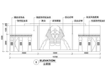 工装立面图 埃及风舞台立面 立面施工详图 灯带柱饰构造立面 舞厅舞台施工图