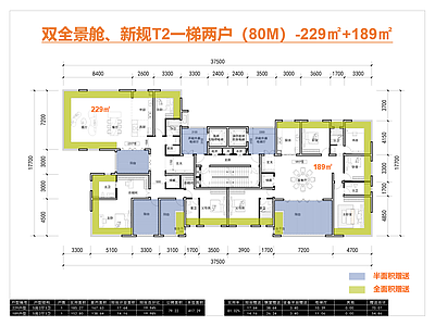高层住宅 T2高层户型 一梯两户 双全景舱 229户型 189户型