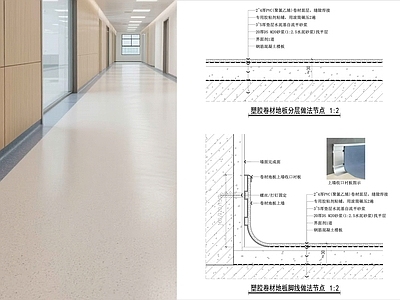 地面综合节点 卷材地板节点 PVC卷材地板胶 聚氯乙烯地板节点 医院地面卷材节点 幼儿园地面卷材