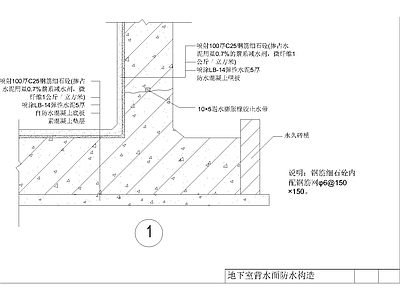 其他节点详图 地下室背水面防水 弹性水泥防渗节点 弹性水泥涂层节点 背水面防水大样