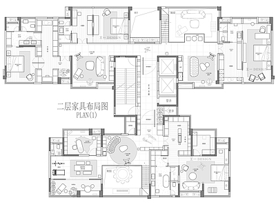 别墅 750平方案图 多套打通 平面图 复式