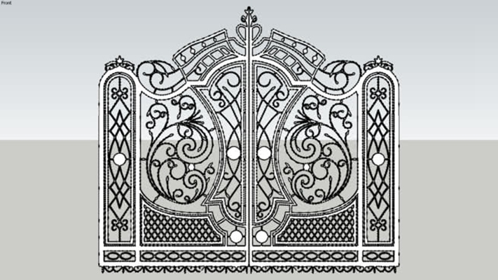 现代欧式庭院门 草图大师模型 铁艺大门 欧式铁门 庭院铁门