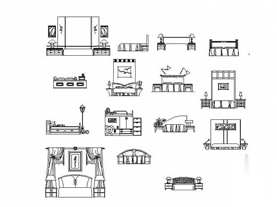 各式风格床立面CAD图块下载