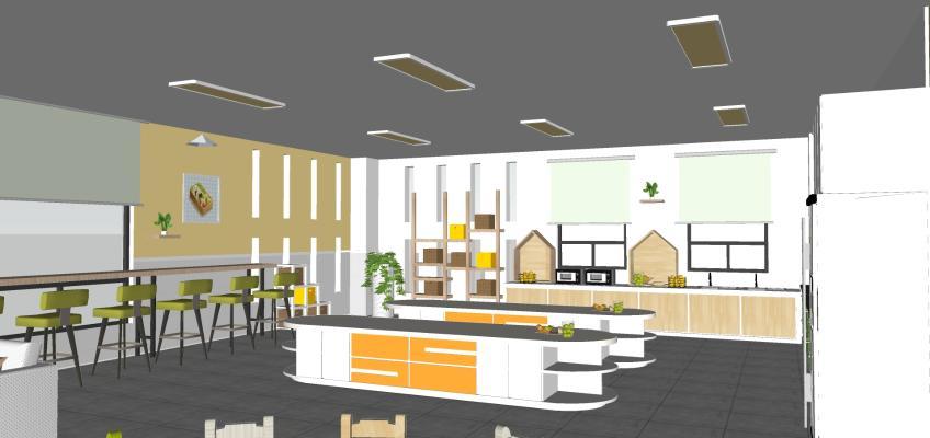 现代风格学校食堂 亲子厨房 休闲餐厅 甜品店 儿童厨房