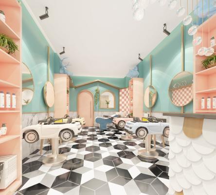 北欧理发室 网红店 儿童理发室 前台 休息区