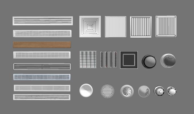 现代风格空调出风口 格栅灯 平板灯 烟感 百叶 摄像头 排风口