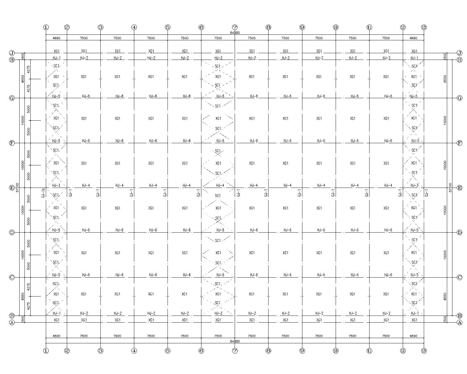 三层钢结构厂房桁架屋面施工图（CAD）