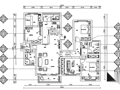 [贵州]地中海风格200平米四居室住宅设计施工图（附效果... 平层