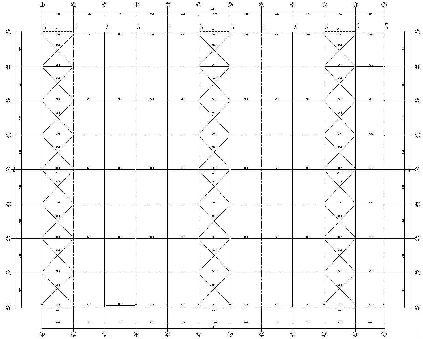 67米双跨钢结构厂房结构施工图（CAD）